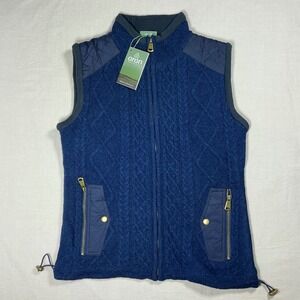 Aran Woollen Mills Womens Navy Blue 100% Pure New Wool Cable Knit Vest L NWT